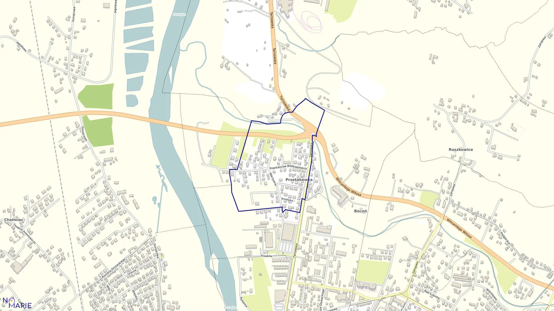 Mapa obrębu 009 w mieście Nowy Sącz