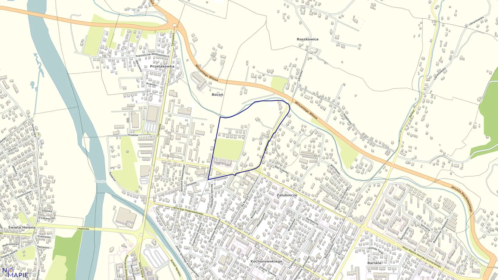 Mapa obrębu 013 w mieście Nowy Sącz