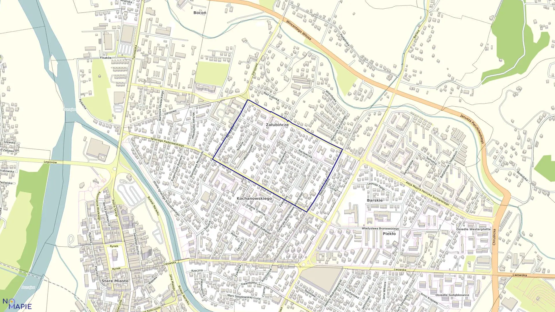 Mapa obrębu 015 w mieście Nowy Sącz