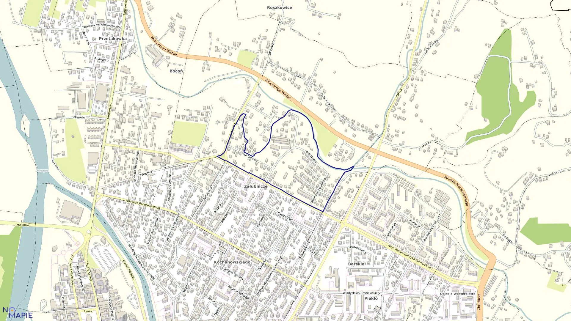 Mapa obrębu 016 w mieście Nowy Sącz