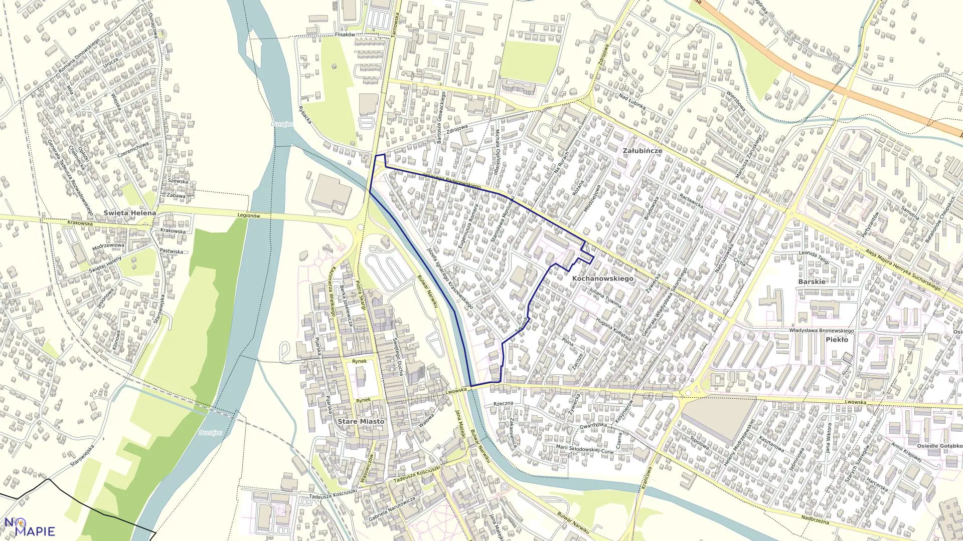 Mapa obrębu 021 w mieście Nowy Sącz