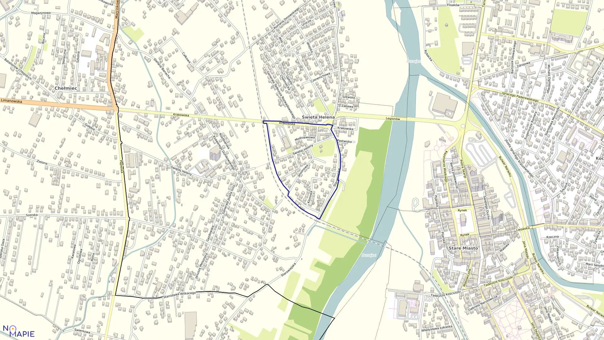 Mapa obrębu 025 w mieście Nowy Sącz