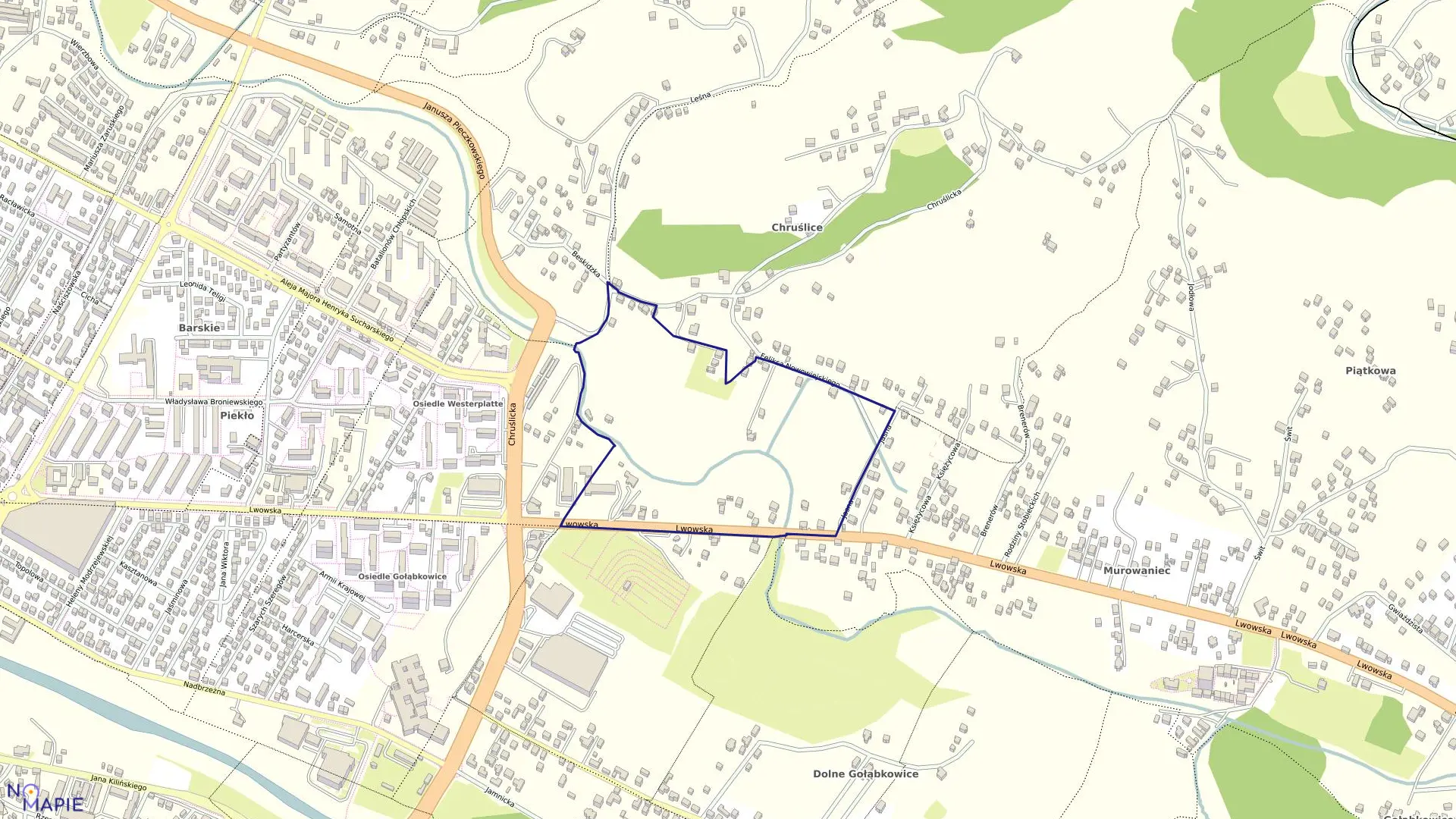 Mapa obrębu 033 w mieście Nowy Sącz