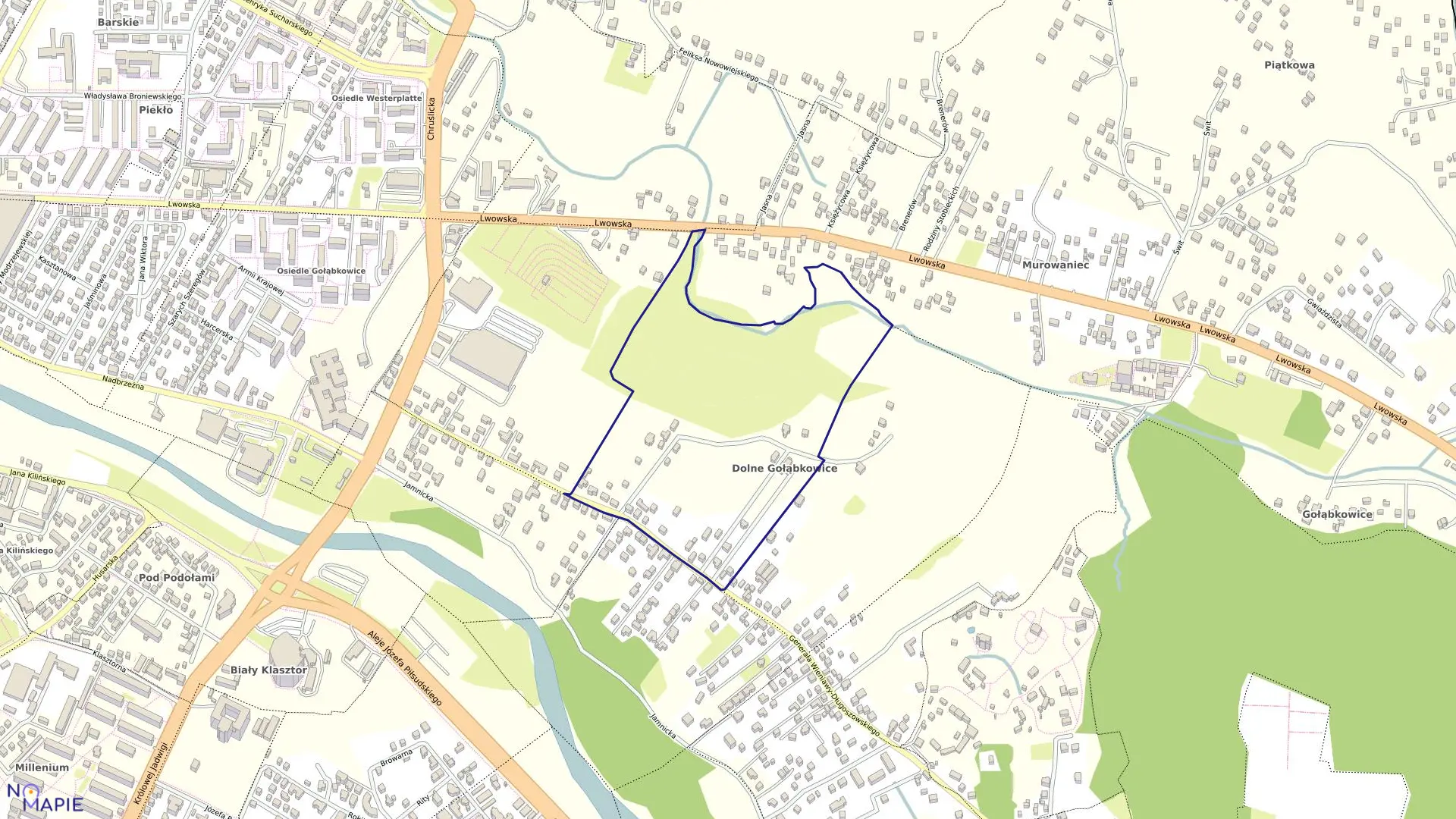 Mapa obrębu 036 w mieście Nowy Sącz