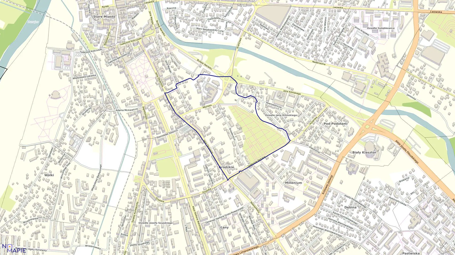 Mapa obrębu 073 w mieście Nowy Sącz