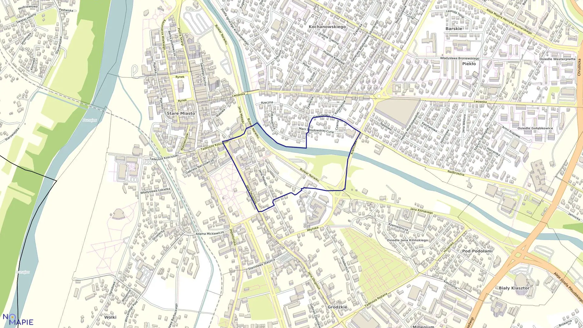 Mapa obrębu 075 w mieście Nowy Sącz