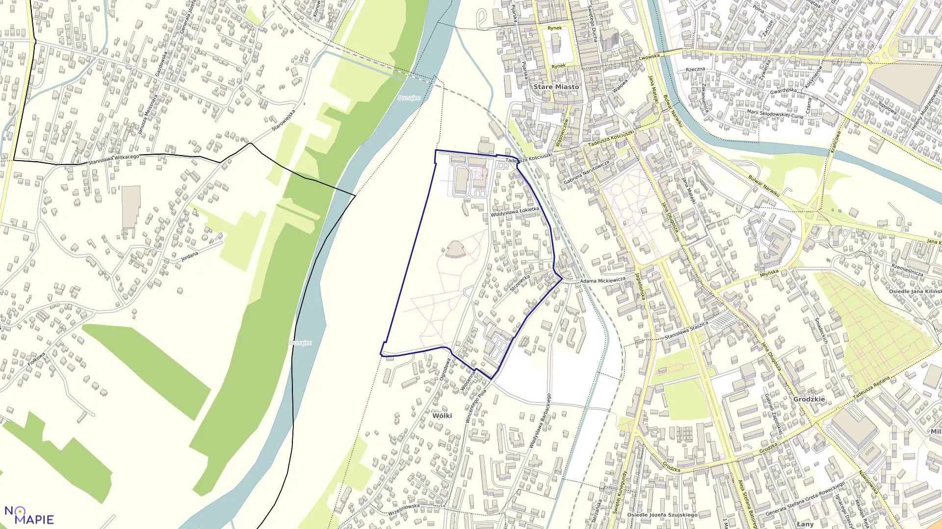 Mapa obrębu 077 w mieście Nowy Sącz