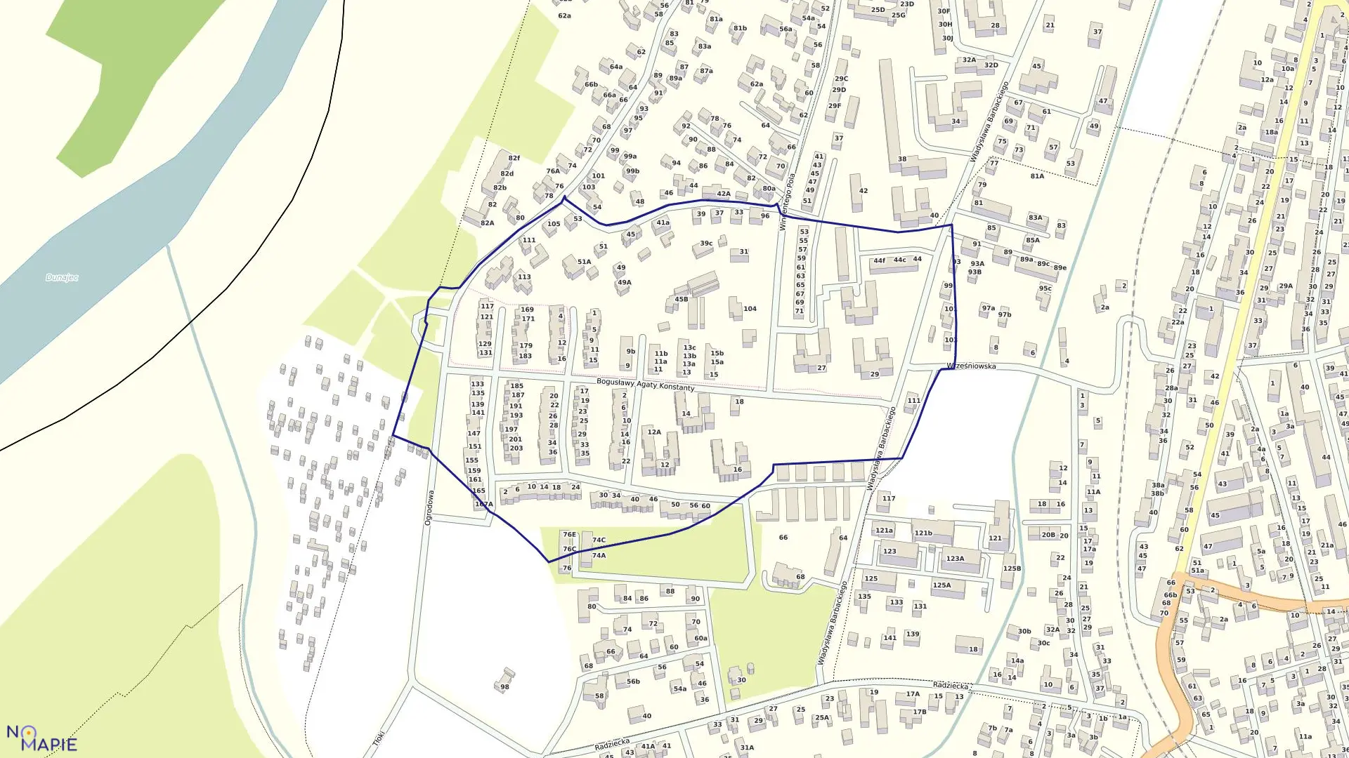 Mapa obrębu 079 w mieście Nowy Sącz