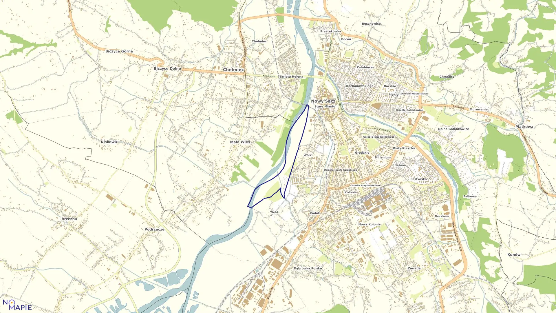 Mapa obrębu 081 w mieście Nowy Sącz