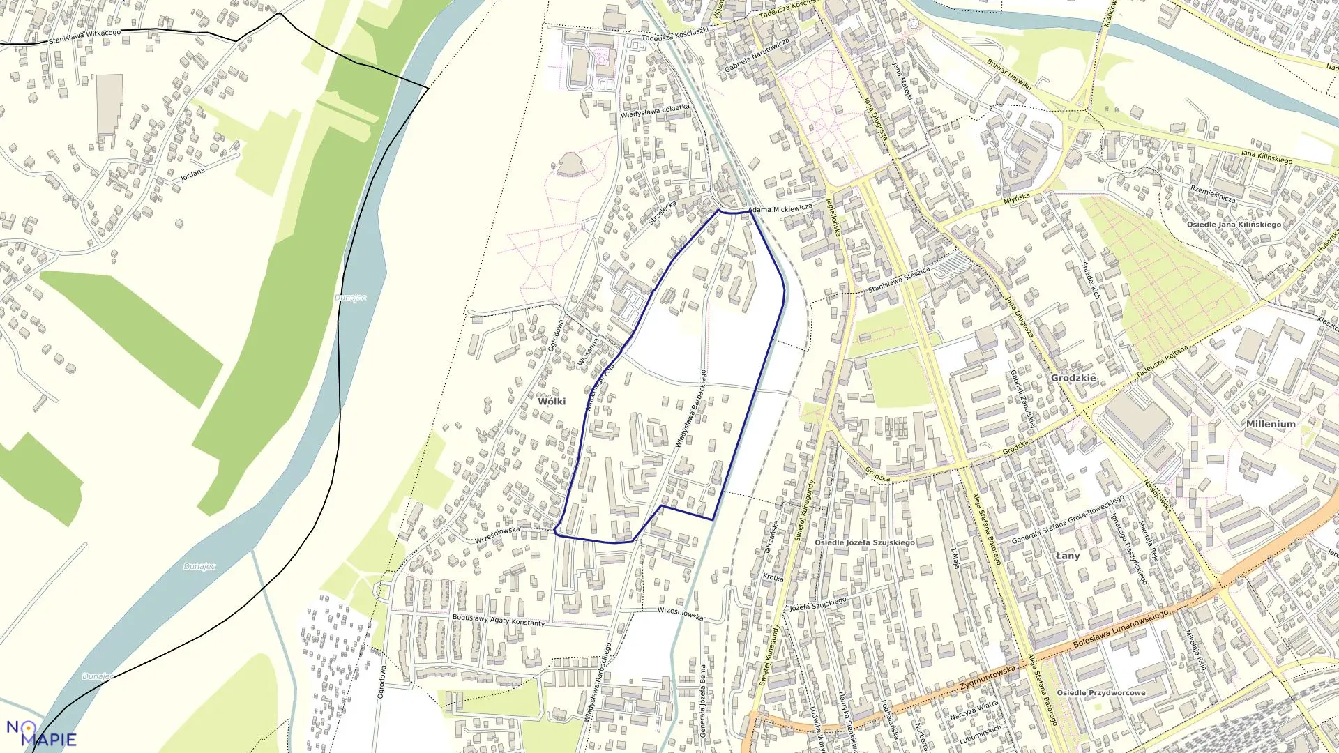 Mapa obrębu 087 w mieście Nowy Sącz