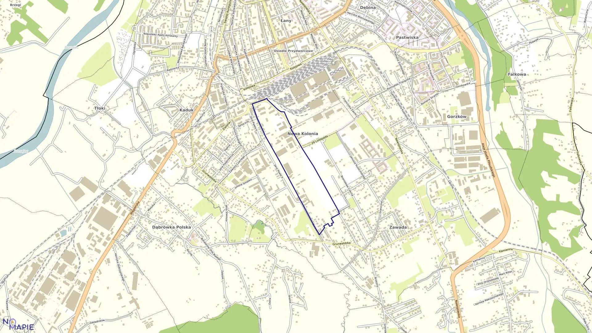 Mapa obrębu 101 w mieście Nowy Sącz