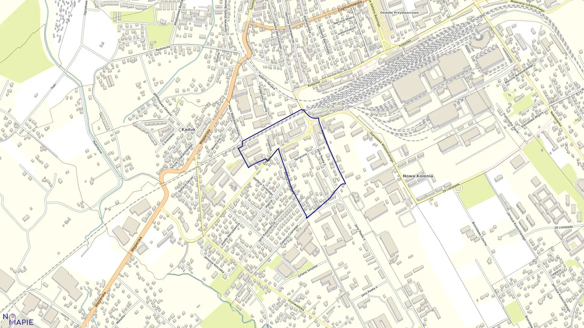 Mapa obrębu 102 w mieście Nowy Sącz