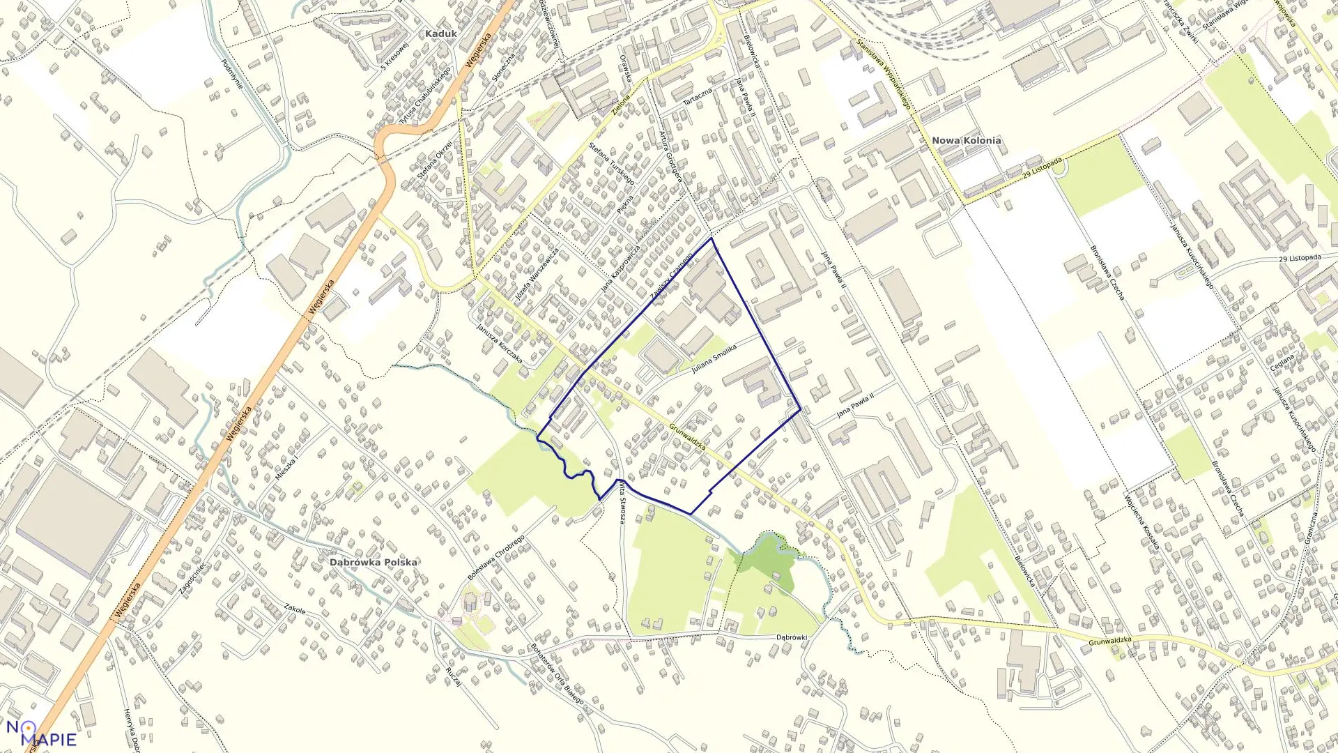 Mapa obrębu 105 w mieście Nowy Sącz