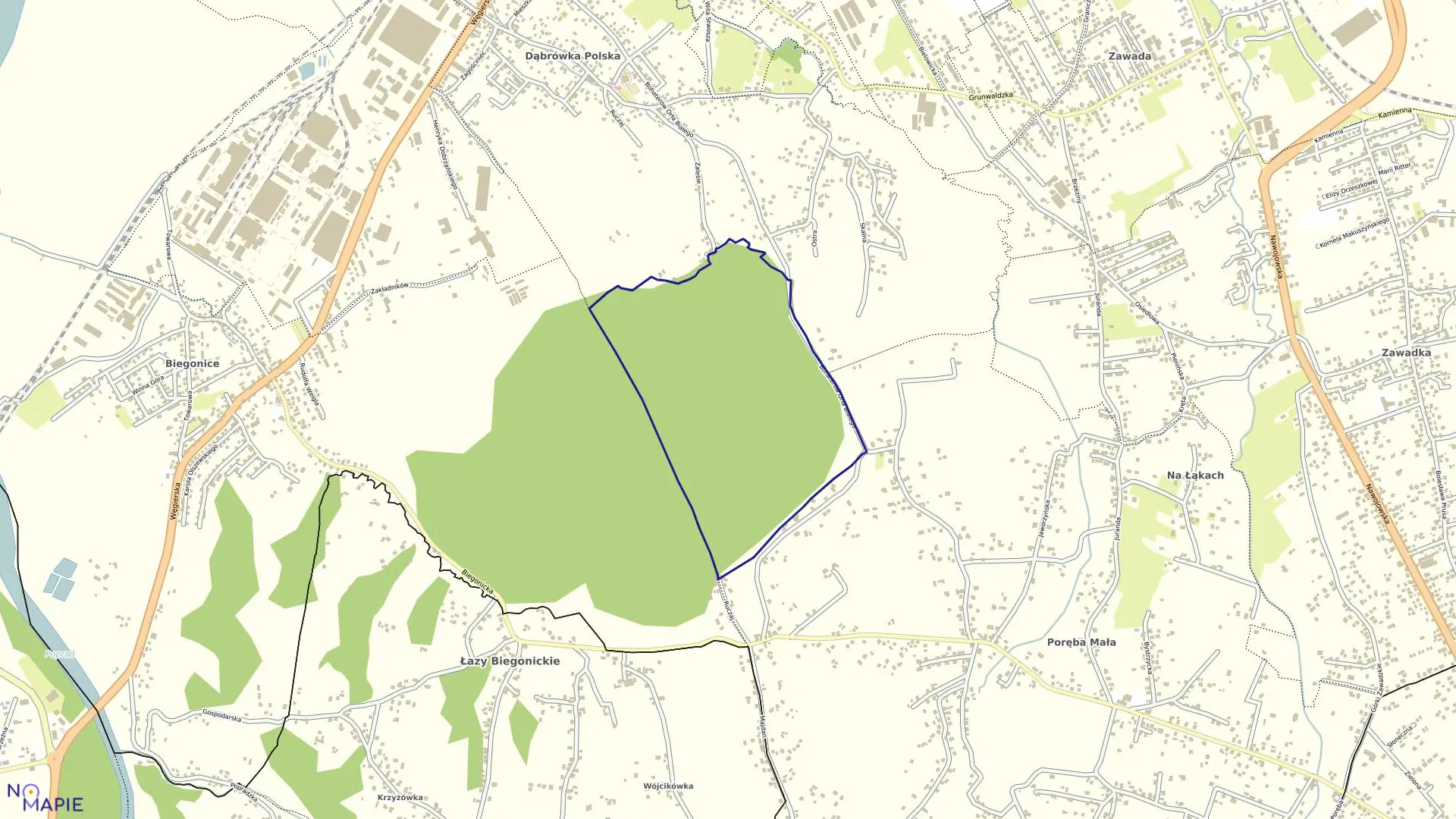 Mapa obrębu 114 w mieście Nowy Sącz