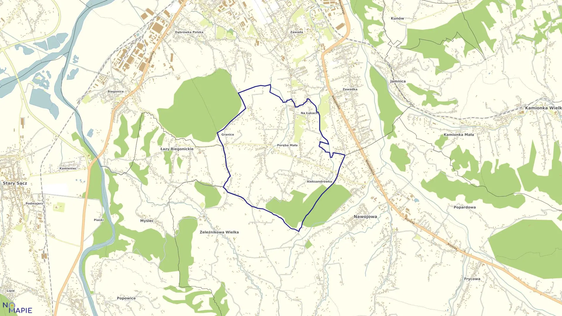 Mapa obrębu 115 w mieście Nowy Sącz