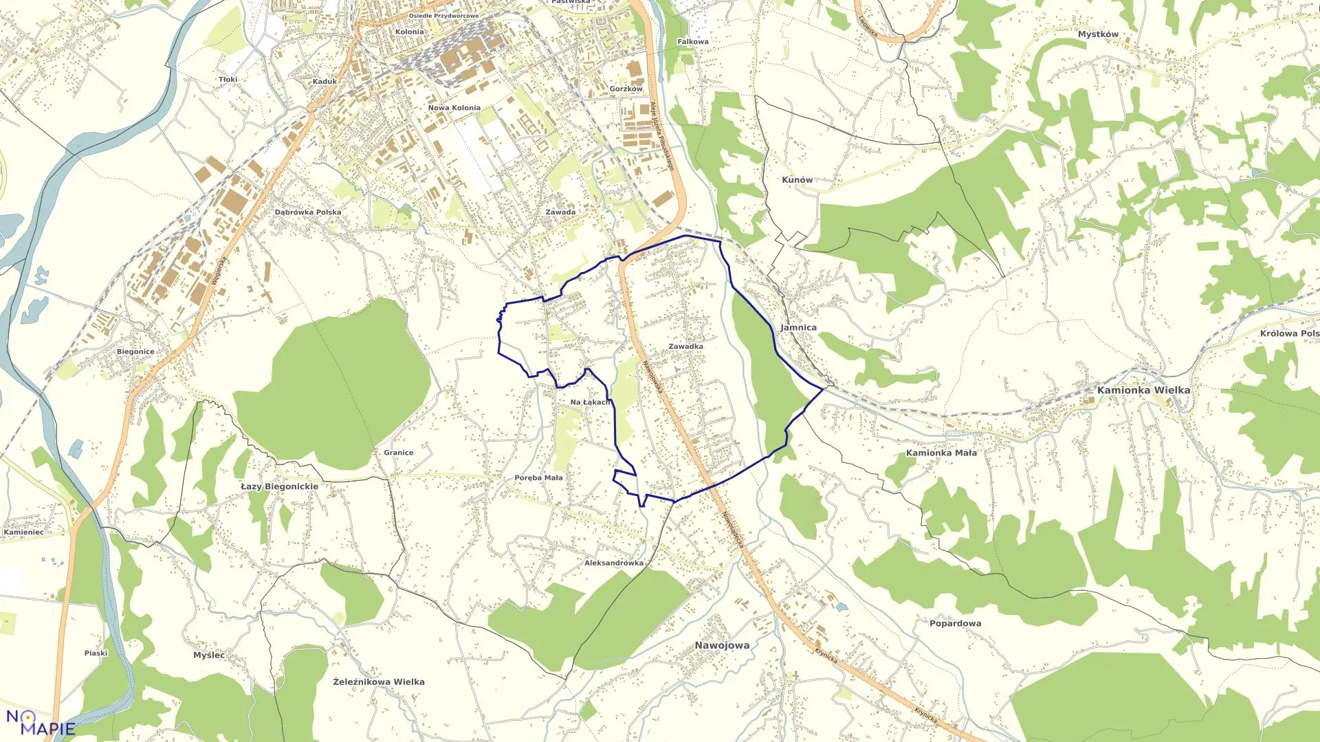 Mapa obrębu 116 w mieście Nowy Sącz