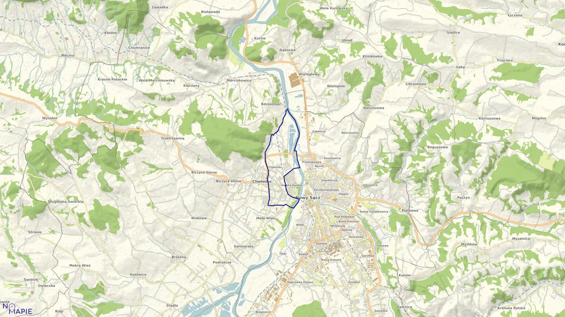 Mapa obrębu 118 w mieście Nowy Sącz