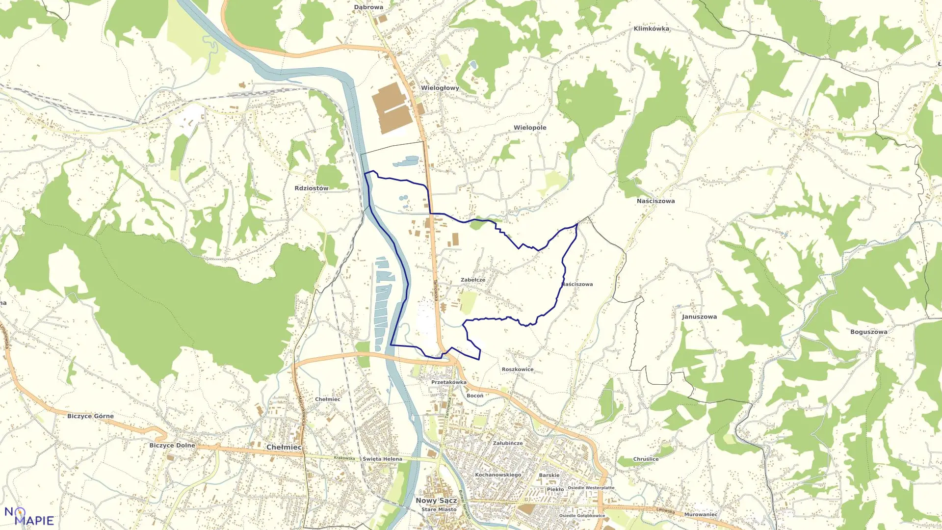 Mapa obrębu 120 w mieście Nowy Sącz