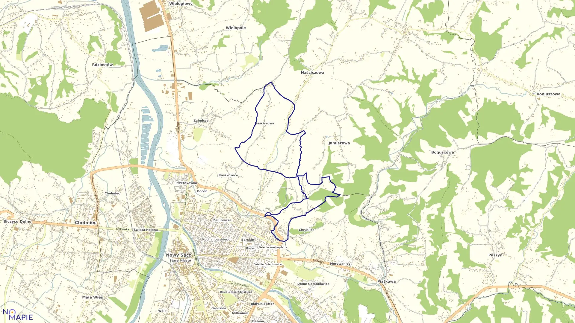 Mapa obrębu 121 w mieście Nowy Sącz