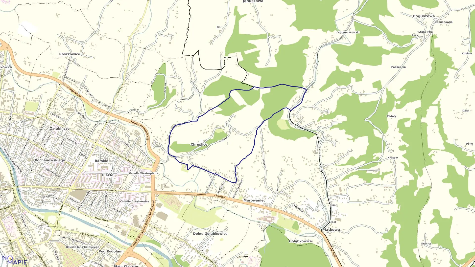 Mapa obrębu 122 w mieście Nowy Sącz